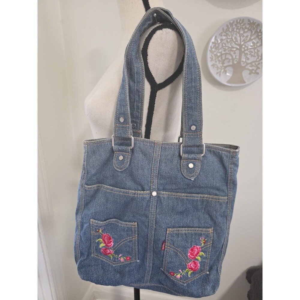 Vintage Levi’s RedTag Jeans Purse ShoulderBag Denim Embroidered Pocket Tote EuC